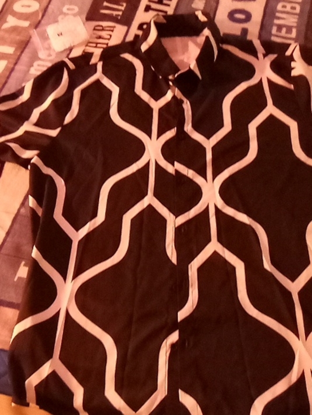 No Boundaries Black Shirt with White Geometric Print